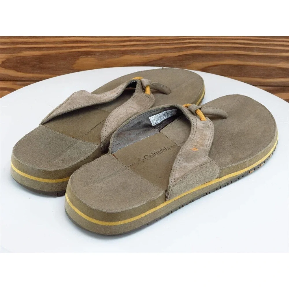 Columbia Sz 7 Flip Flop‎ Sandals Brown Leather Men Slip On